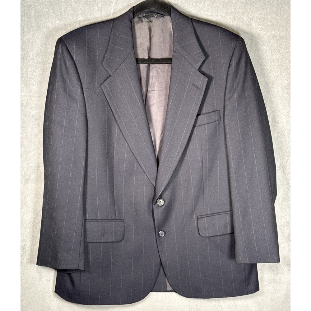 Vtg Burberry Blazer Mens Size 42R Navy Blue Micro Stripe Wool‎ Sport Coat Jacket